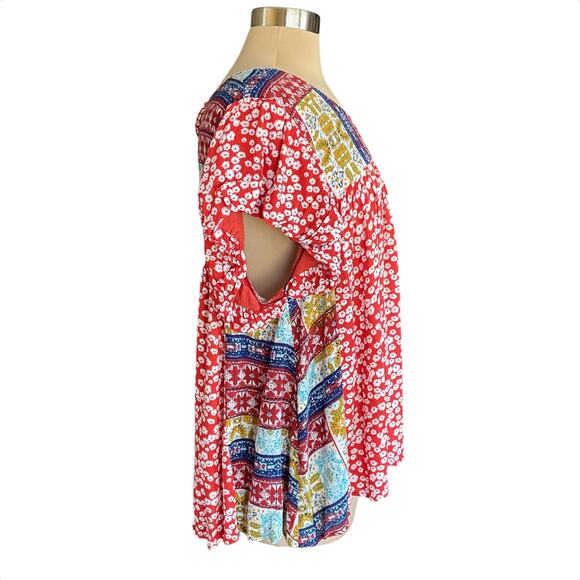 Easel Multiprint Boho Top Relaxed Fit MEDIUM Peasant Casual Spring Summer Gypsy - Picture 3 of 9